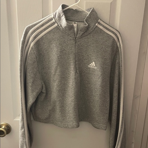 Adidas Heather Gray Quarter-Zip Sweatshirt-newer - Picture 1 of 3